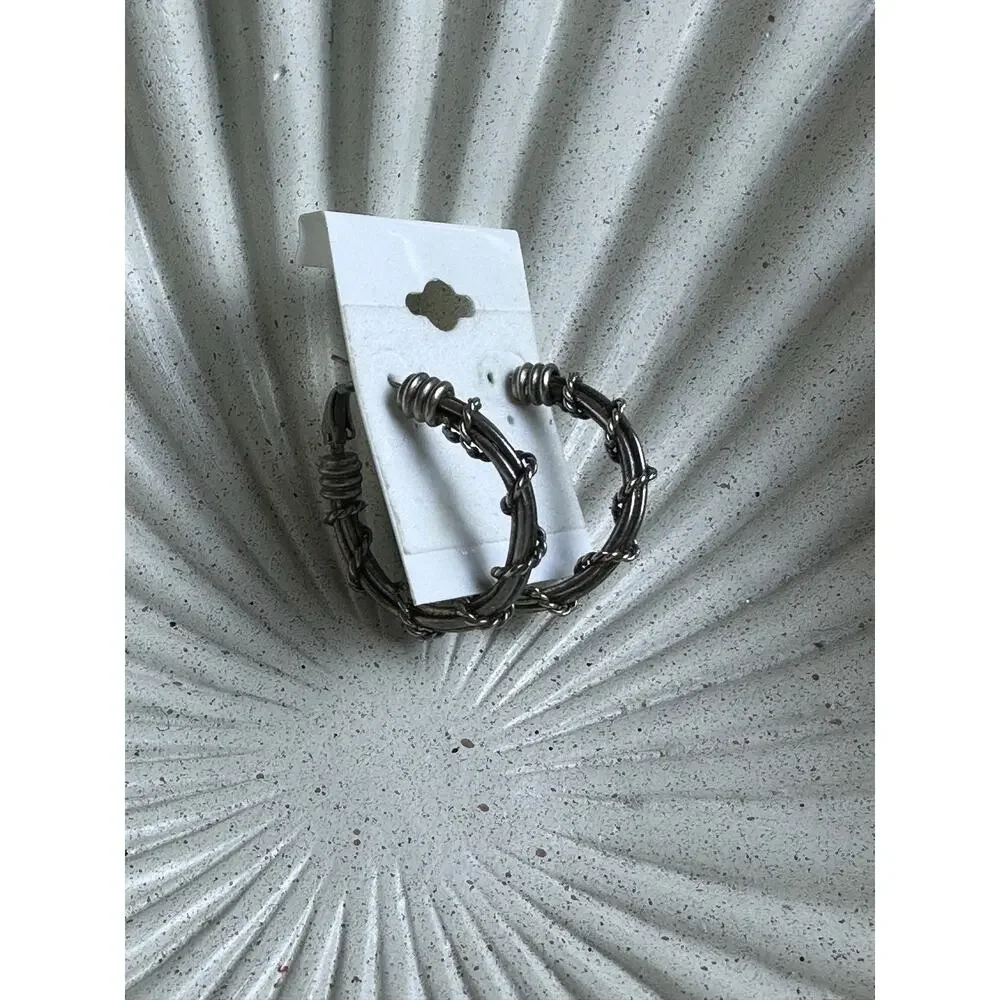BOGO FREE BARB WIRE ROCKER HOOP EARRINGS